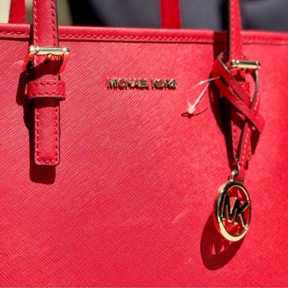 Michael Kors Jet Set Travel Extra-Small Top Zip Tote Bag Bright Red - Picture 6 of 9